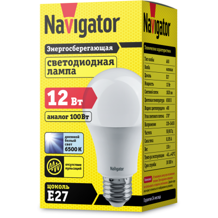 Лампа светодиодная е27 12вт 6500к Navigator 61 238 NLL-A60-12-230-6.5K-E27 от магазина Диал Электро