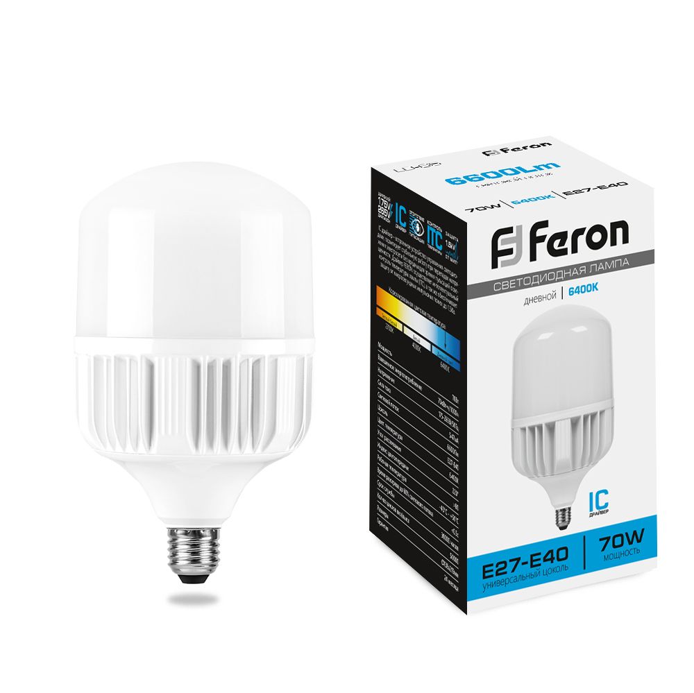 Лампа светодиодная 70вт 6.4к Feron LB-65 E27-E40 70W 6400K 25783. Код: 25783