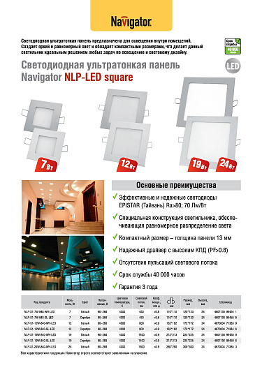 Светильник Navigator 71 384 NLP-S1-12W-840-SL-LED(172x172) от магазина Диал Электро