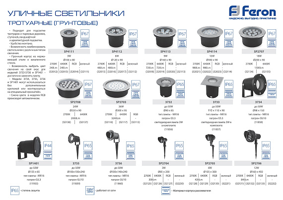 Светодиодный светильник тротуарный (грунтовый) Feron SP2708 24W холодный белый 85-265V IP67 от магазина Диал Электро