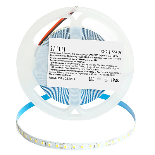 SST02 SAFFIT 120SMD(2835)/м 9.6Вт/м 12V 5000*8*1.22мм 3000К, IP20 Артикул 55240 от магазина Диал Электро