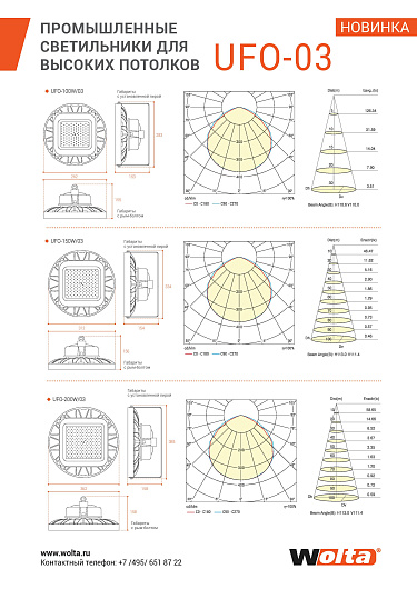 Светильник промышленный LED WOLTA UFO-200W/03, 200Вт 38000лм 5700K IP65 362х116/158мм 1/1 от магазина Диал Электро