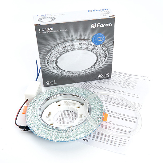 Светильник встраиваемый с белой LED подсветкой Feron CD4020 потолочный GX53 без лампы прозрачный от магазина Диал Электро