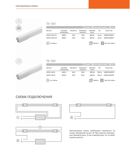 Светодиодная линейная лампа WOLTA 25ST8-10G13-R 10Вт 4000К G13 600мм (Поворотный цоколь) от магазина Диал Электро