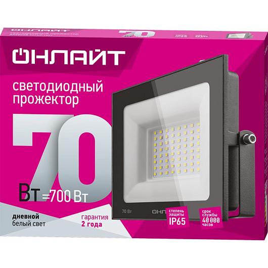 Светодиодный прожектор уличный 70вт 6000к ОНЛАЙТ 61 950 OFL-70-6K-BL-IP65-LED черный от магазина Диал Электро