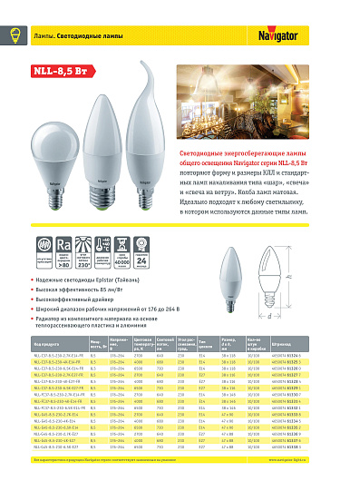 Лампа Navigator 61 331 NLL-FC37-8.5-230-4K-E14-FR от магазина Диал Электро