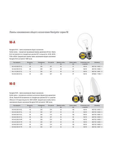 Лампа Navigator 94 301 NI-A-75-230-E27-CL от магазина Диал Электро