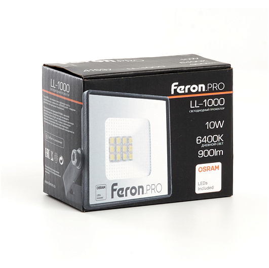 Светодиодный прожектор Feron.PRO LL-1000 IP65 10W 6400K черный 41537 от магазина Диал Электро