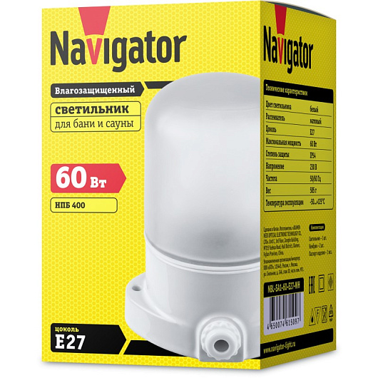 Светильник для сауны и бани термостойкий Navigator 61 509 NBL-SA1-60-E27-WH НПБ 400 от магазина Диал Электро