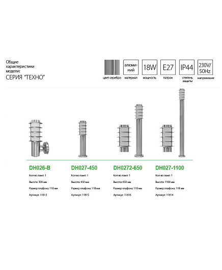 Садово-парковый светильник Feron DH027-1100 40W 230V E27 1100мм от магазина Диал Электро