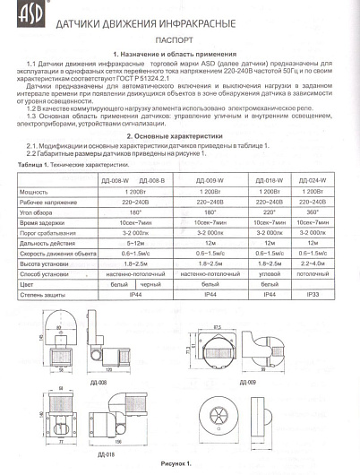 Датчик движения инфракрасный  ДД-018-B 1200Вт 220 гр. 12м, IP44 черный ASD от магазина Диал Электро