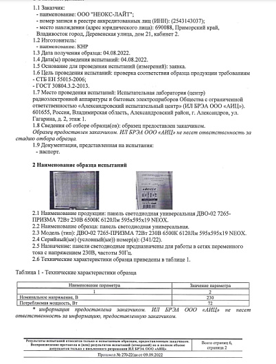 Панель светодиодная универсальная 600х600 ДВО-02 4540-ПРИЗМА 45Вт 230В 4000К 595х595х19 NEOX 4690612037646 от магазина Диал Электро