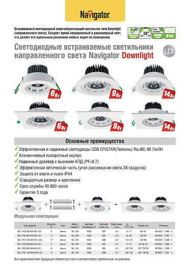 Светильник Navigator 71 389 NDL-PS2-6W-840-WH-LED от магазина Диал Электро