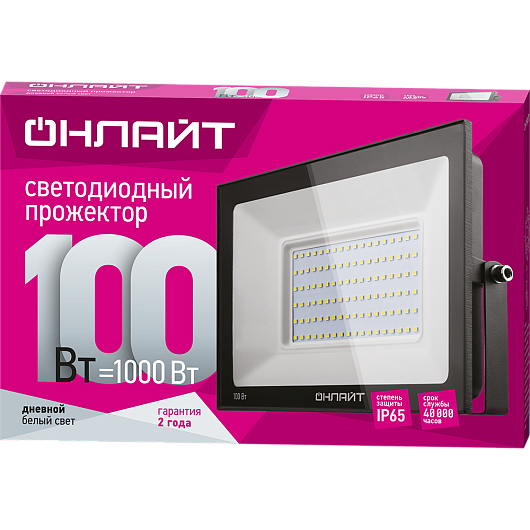 Светодиодный прожектор уличный 100вт 6000к ОНЛАЙТ 61 948 OFL-100-6K-BL-IP65-LED черный от магазина Диал Электро