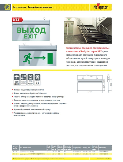 Эвакуационные аварийные светильники c готовым нанесением Navigator 61 507 NEF-05  (ВЫХОД) от магазина Диал Электро