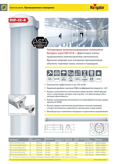 Светильник светодиодный 1200 мм ДСП Navigator 14 132 DSP-CC-36-4K-IP65-LED-R от магазина Диал Электро