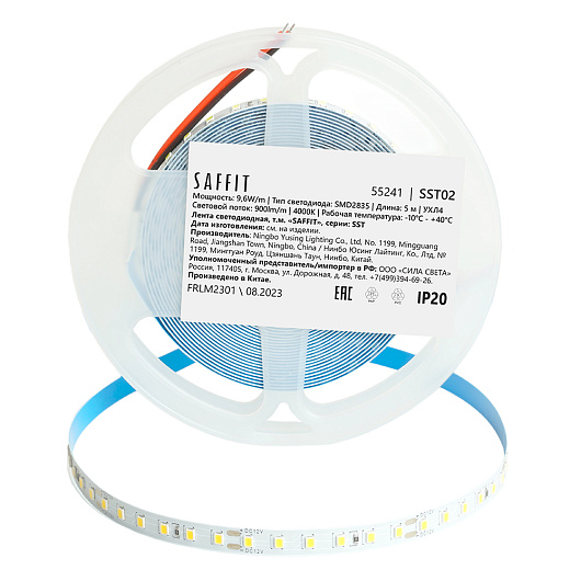 SST02 SAFFIT 120SMD(2835)/м 9.6Вт/м 12V 5000*8*1.22мм 4000К, IP20 Артикул 55241 от магазина Диал Электро