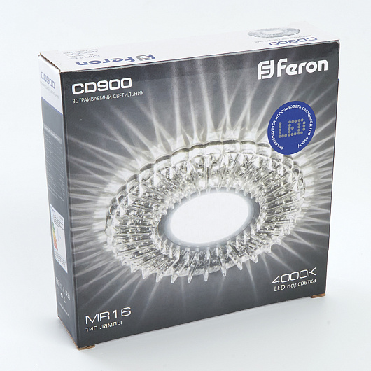 Светильник встраиваемый с белой LED подсветкой Feron CD900 потолочный MR16 G5.3 белый от магазина Диал Электро