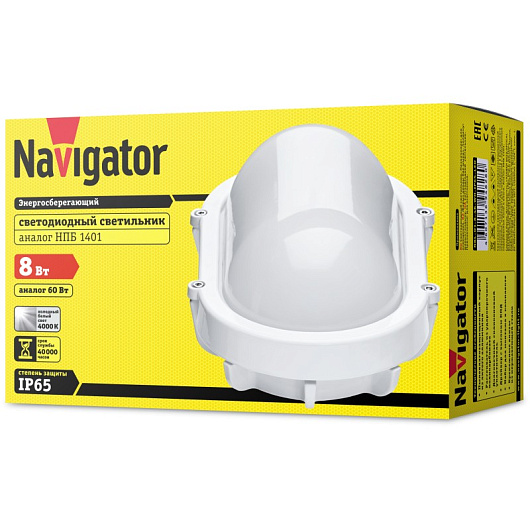 Накладные ДПБ с встроенными LED модулями жкх овал Navigator 94 828 NBL-O1-8-4K-WH-IP65-LED  (аналог НПБ 1401/НПП 1401) от магазина Диал Электро