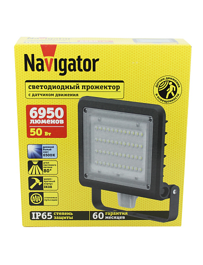 Прожектор светодиодный ip65 50вт 6500к с датчиком Navigator 80 680 NFL-03-50-6.5K-BL-LED от магазина Диал Электро