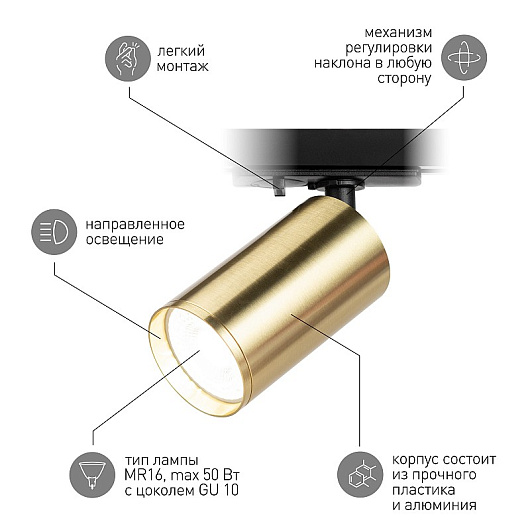 Трековый светильник однофазный ЭРА TR39-GU10 BS под лампу MR16 латунь от магазина Диал Электро
