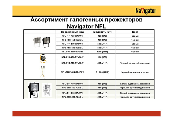 Прожектор Navigator 94 606 NFL-PH2-500-R7s/BLY(ИО 500 Вт на переноске) от магазина Диал Электро