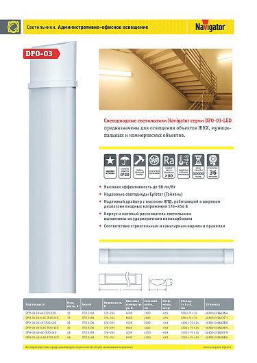 Линейный светильник 600мм Navigator 14 136 DPO-03-18-4K-IP20-LED-R от магазина Диал Электро