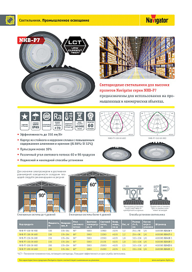 Промышленный подвесной светильник для высоких пролетов складской 150Вт 5000K Navigator 82 419 NHB-P7-150-5K-60D 315x106 мм угол 60° от магазина Диал Электро