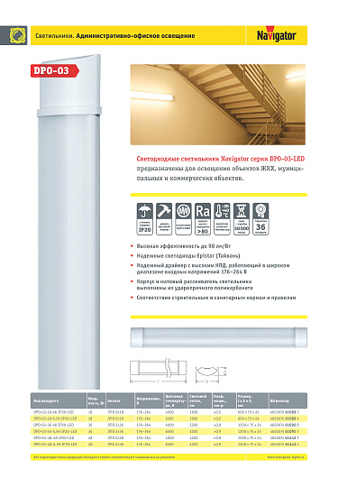 Светильник Navigator 61 443 DPO-03-48-6.5K-IP20-LED от магазина Диал Электро