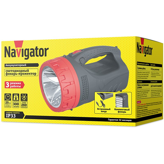 Фонарь Navigator 71 598 NPT-SP16-ACCU Прож/кемп 5Вт+25LED, 230лм, АКБ 4Ач от магазина Диал Электро