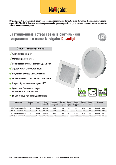 Светильник Navigator 71 276 NDL-SP4-5W-840-WH-LED ХХХ от магазина Диал Электро