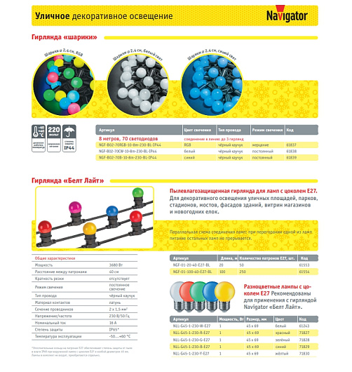 Гирлянда Navigator 61 554 NGF-01-100-40-E27-BL 100м, 250 патронов от магазина Диал Электро