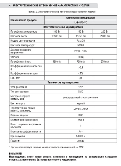 Светильник складской светодиодный промышленный LHB-UFO-VC 200Вт 230В 5000К 18000Лм IP65 без пульсации IN HOME от магазина Диал Электро