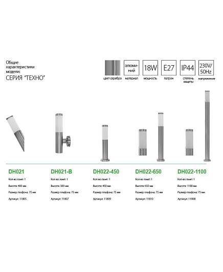 Светильник садово-парковый Feron DH022-650, Техно столб, max.18W E27 230V, серебро 11810 от магазина Диал Электро