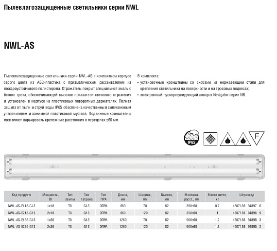 Светильник Navigator 94 895 NWL-AS-E236-G13 D (ЛСП 2х36) с ЭПРА от магазина Диал Электро