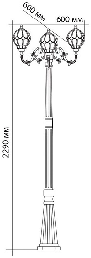 Садово-парковый светильник Feron PL3809 3*60W 230V E27  600*600*2150, черное золото (столб 2,15M)  от магазина Диал Электро